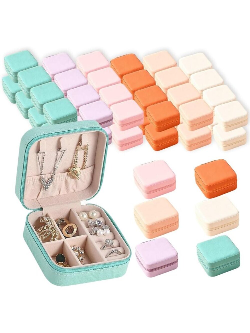 48 Pcs Mini Jewelry Travel Case Set - Multi-Color Organizer for Rings & Earrings